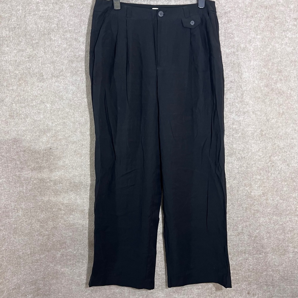 A New Day Pleated Wide Leg Trousers Women 12 Black High Rise Workwear Chic